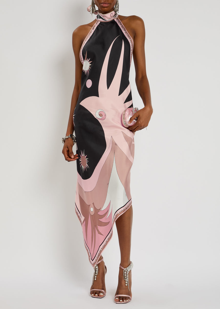 CELESTE SCARF HALTER DRESS