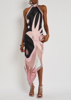 CELESTE SCARF HALTER DRESS